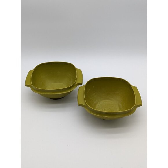 Vintage 1970's Tupperware 840 Olive Green Servalier 2 Bowl Set - Picture 3 of 5